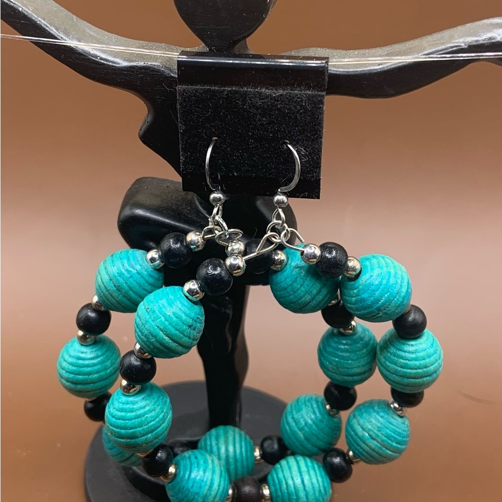 Turquoise and Black Beaded Earrings